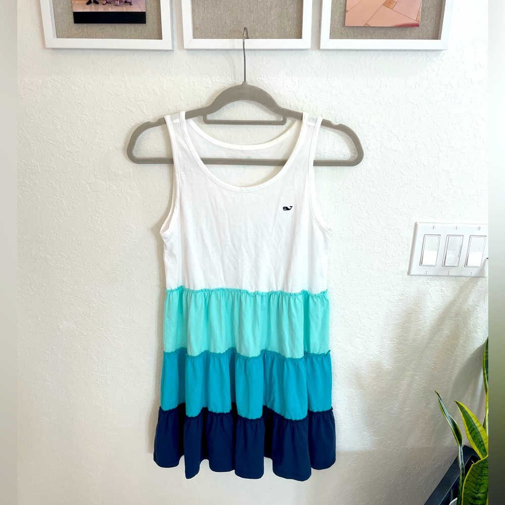 Vineyard vines girls blue ruffle dress size 14 (L)